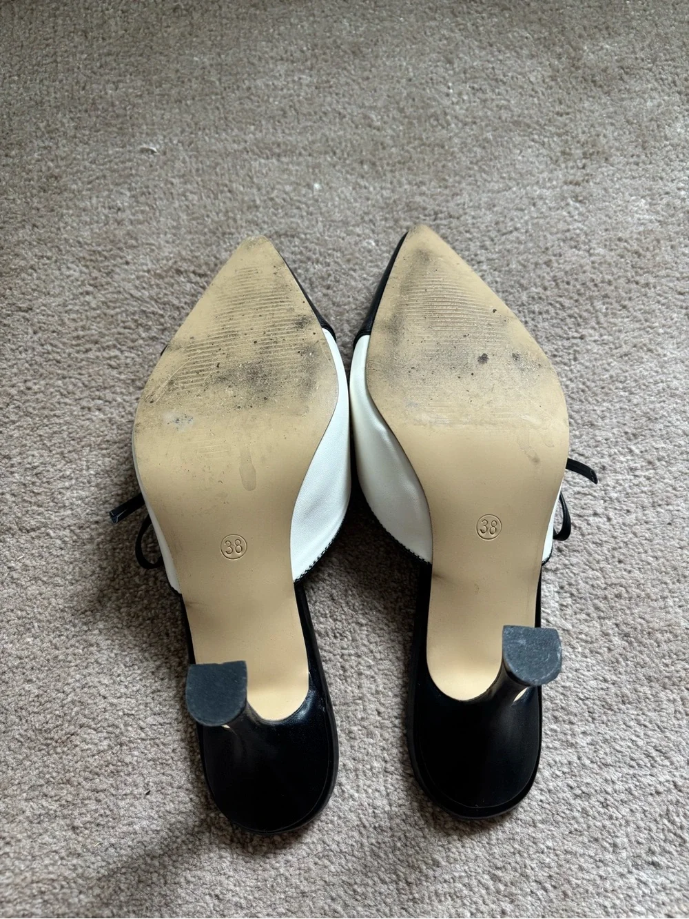 Atbell Pointed Toe Black & White Mule Heels with Bow - Picture 5 of 6